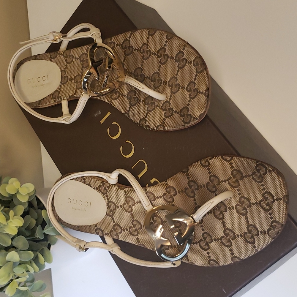 Gucci GG Monogram Beige Sandals